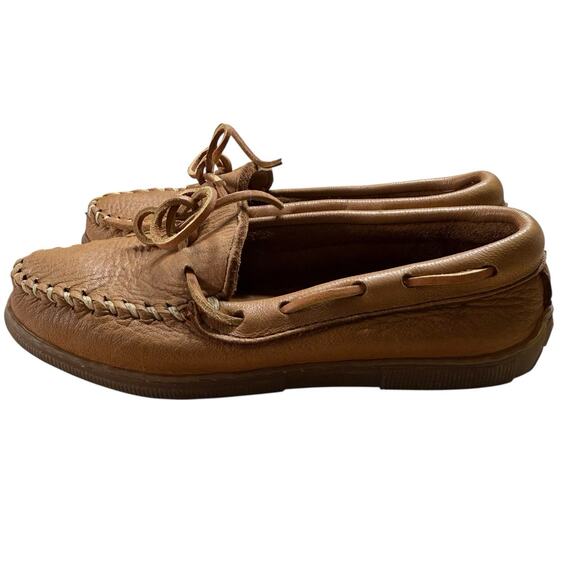 Minnetonka Moosehide Classic Moccasin Loafers Natural Women's Size 8 - Picture 4 of 10